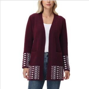 🆕 Frye Dark Red Oxblood Luxe Yarn Cozy Open Cardigan Sweater